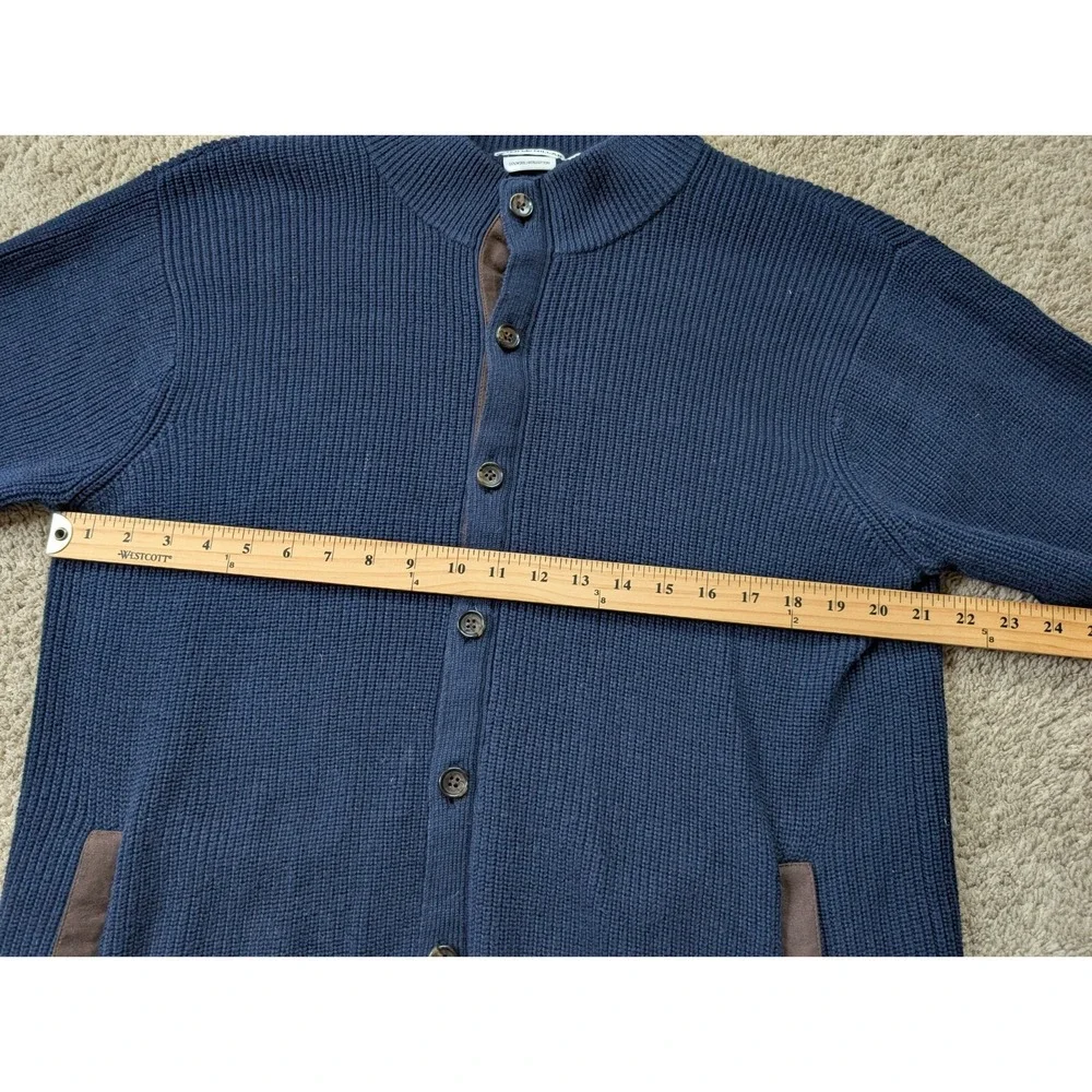 Peter Millar Button Down Wool Sweater Mens Large‎ Navy Elbow Patches Blue Knit